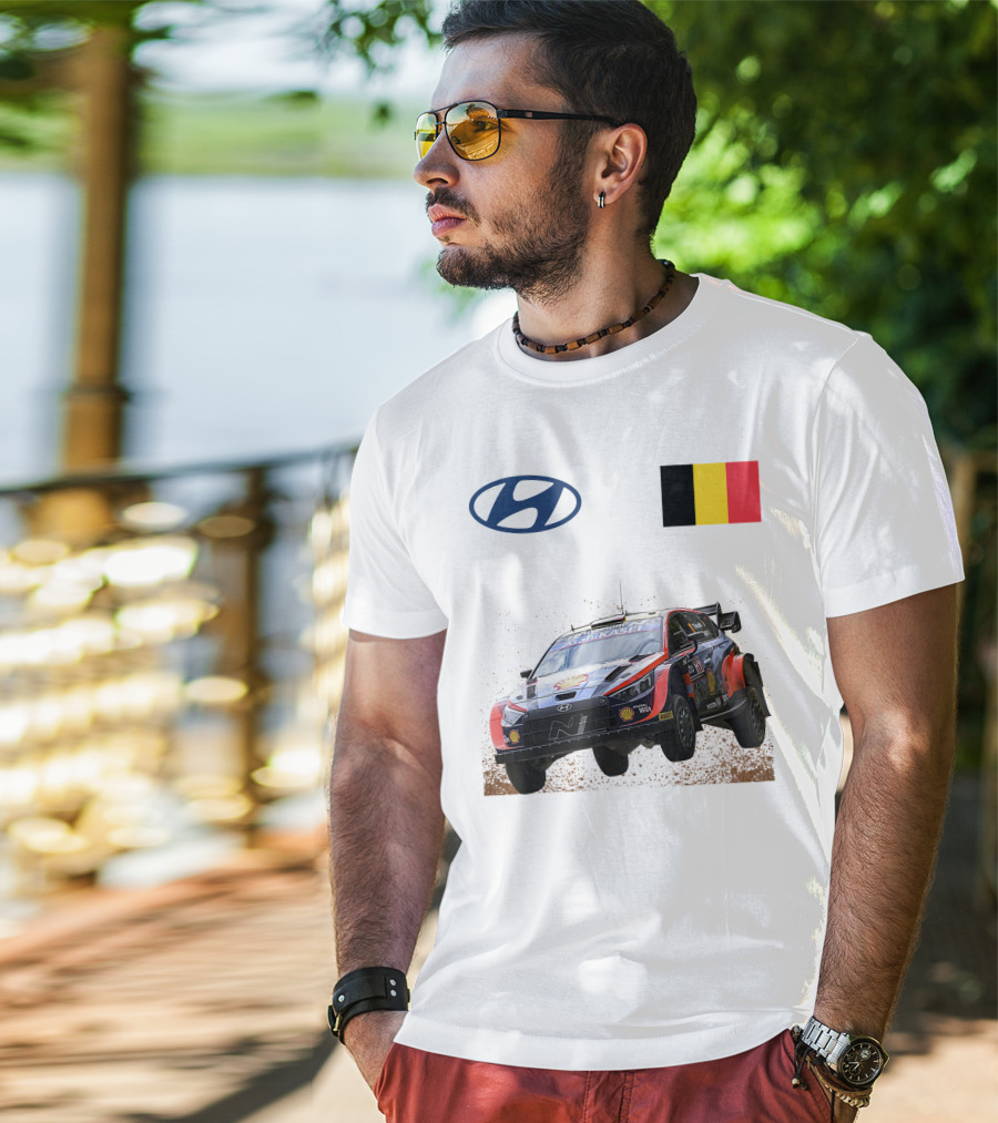 Neuville Hyundai Motorsport Team Rally Car Belgium Flag Iconic Racing Décor T-Shirt