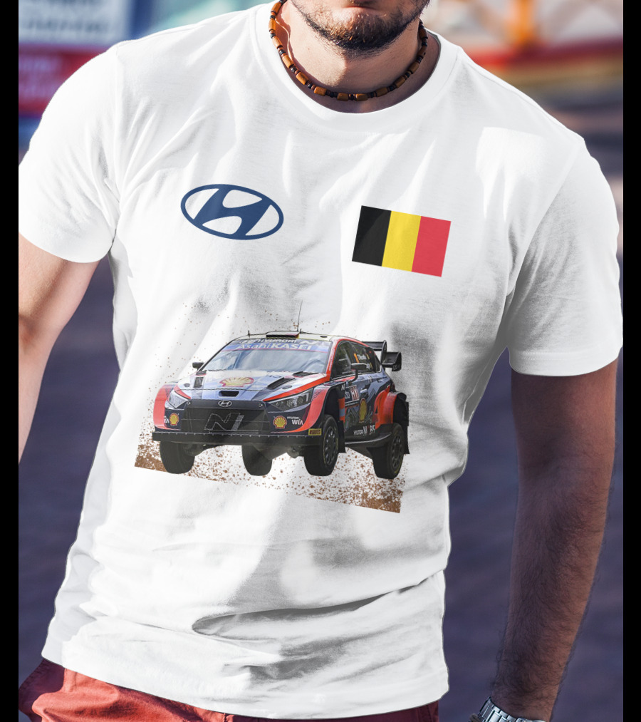 Neuville Hyundai Motorsport Team Rally Car Belgium Flag Iconic Racing Décor T-Shirt