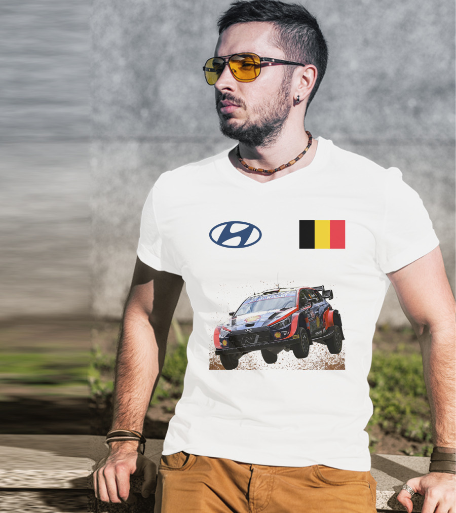 Neuville Hyundai Motorsport Team Rally Car Belgium Flag Iconic Racing Décor T-Shirt