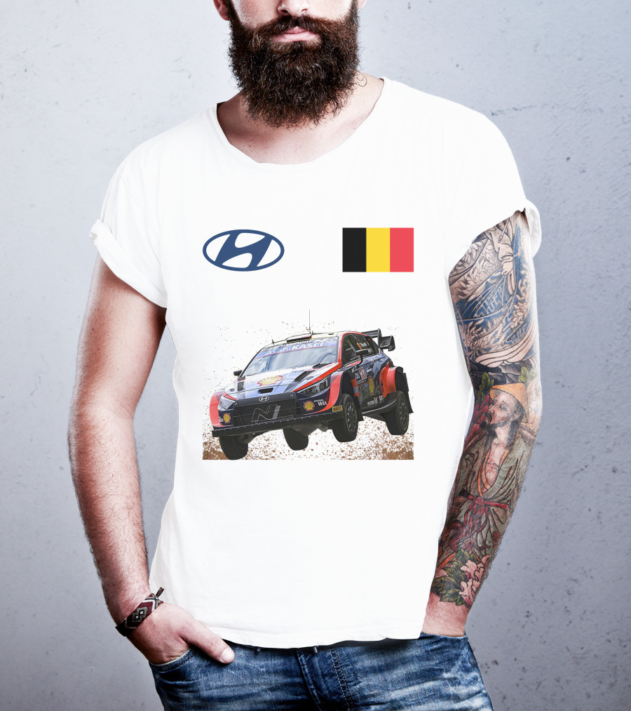 Neuville Hyundai Motorsport Team Rally Car Belgium Flag Iconic Racing Décor T-Shirt
