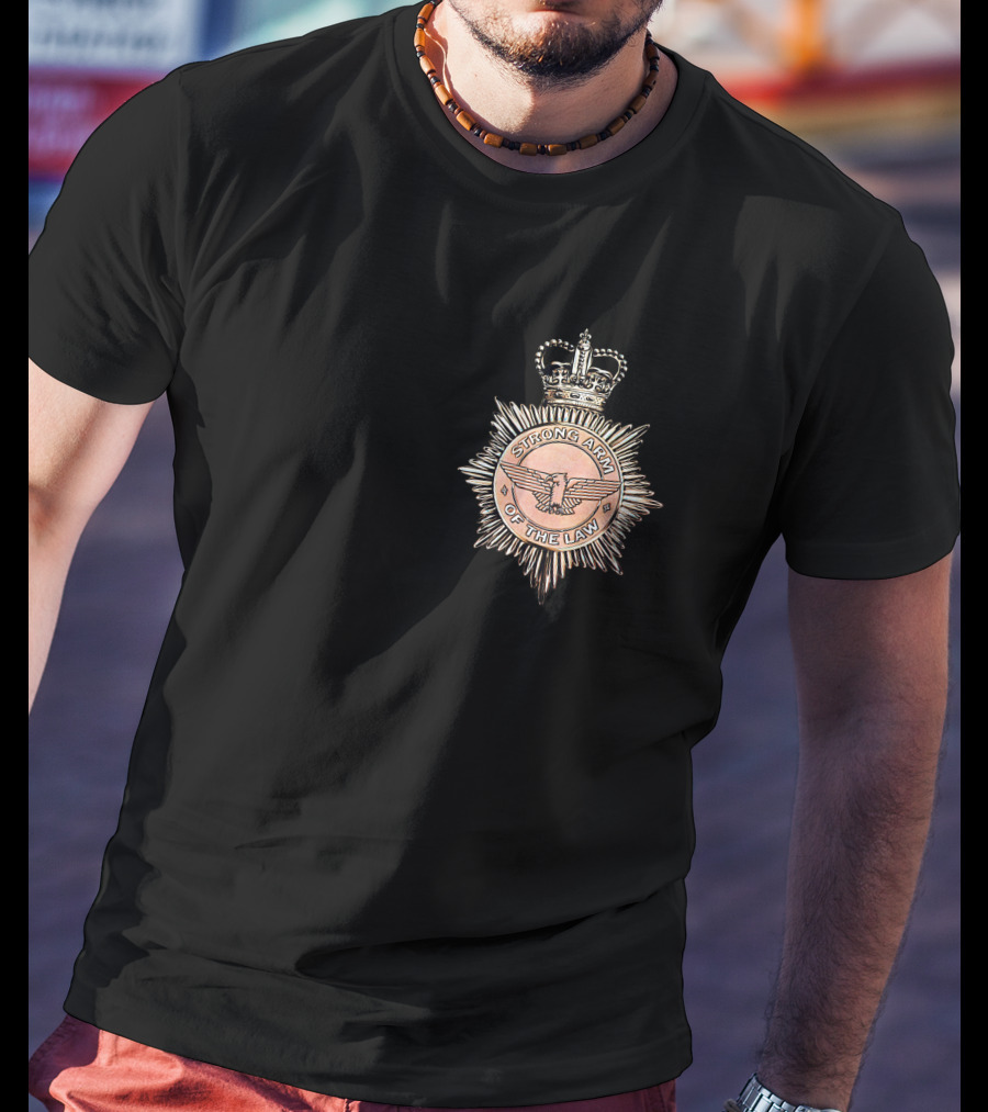 Saxon Strong Arm Of The Law Badge With Crown And Eagle Emblem T-Shirt