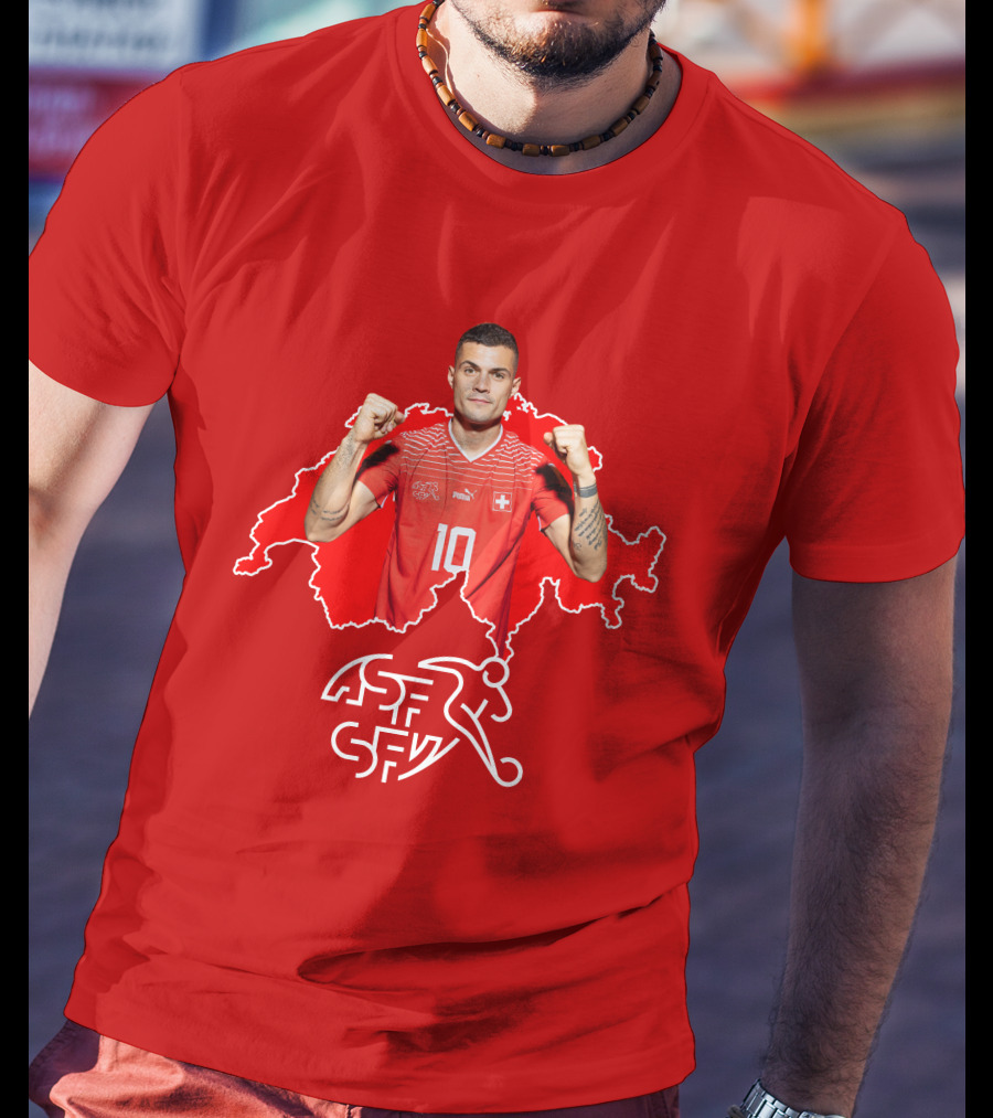 Granit Xhaka Switzerland Number 10 Footballer Red Swiss Map T-Shirt