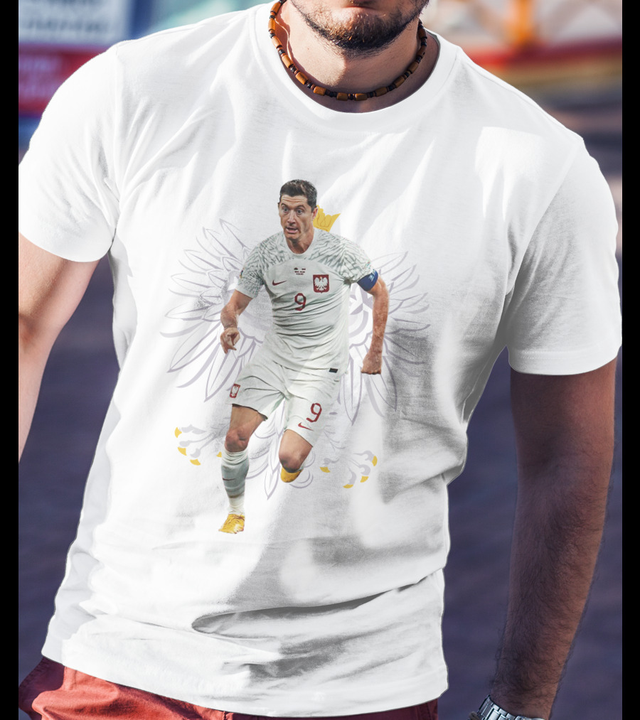 Lewandowski Poland Number 9 Soccer Eagle Emblem T-Shirt