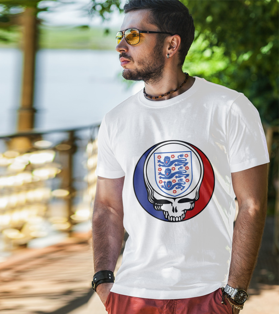 England National Football Team Three Lions Grateful Dead Skull Emblem T-Shirt
