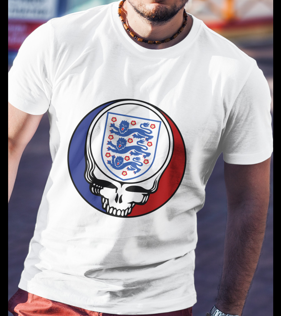 England National Football Team Three Lions Grateful Dead Skull Emblem T-Shirt