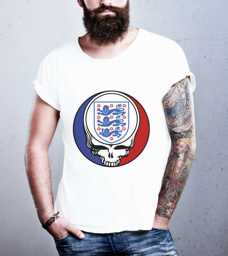 England National Football Team Three Lions Grateful Dead Skull Emblem T-Shirt