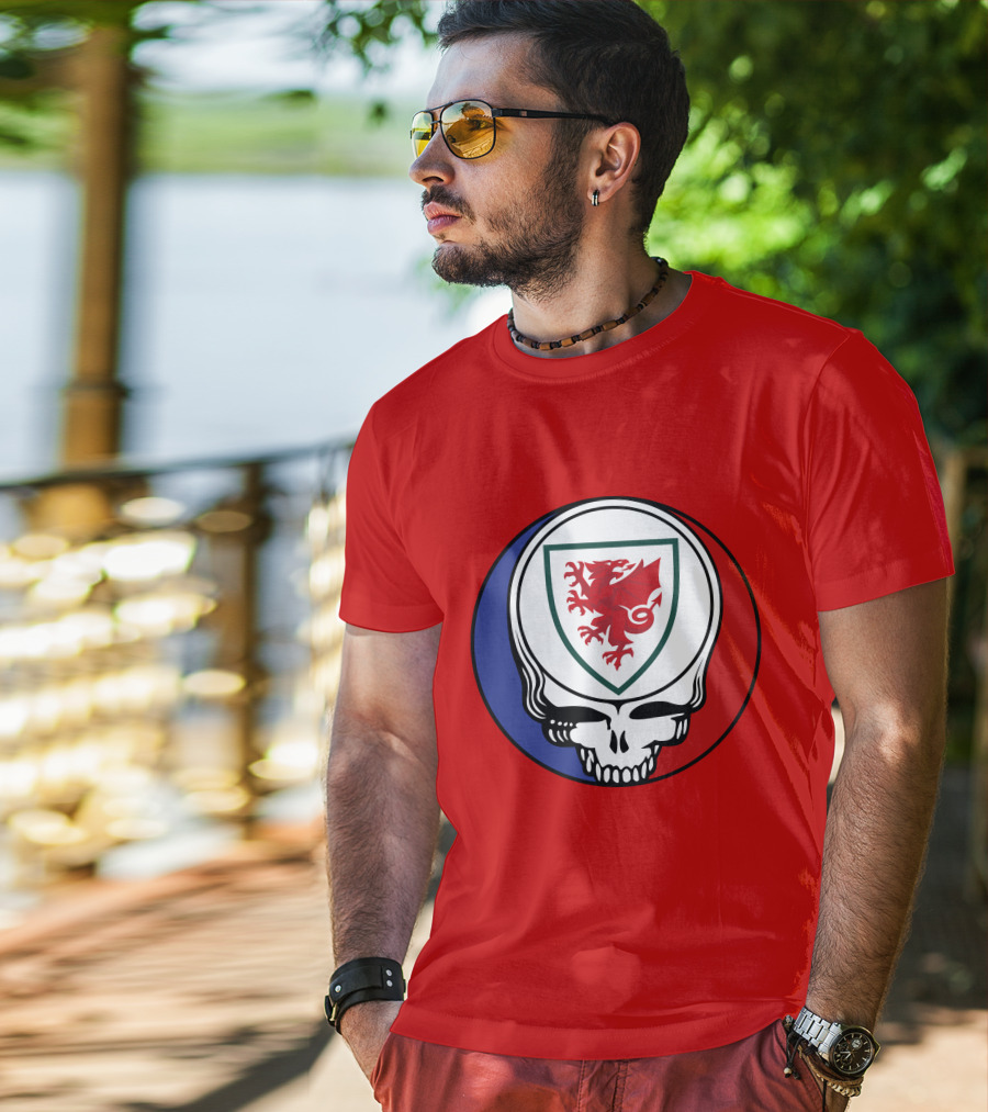 Wales National Football Team Grateful Dead Skull Emblem T-Shirt