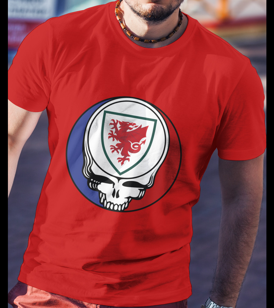 Wales National Football Team Grateful Dead Skull Emblem T-Shirt