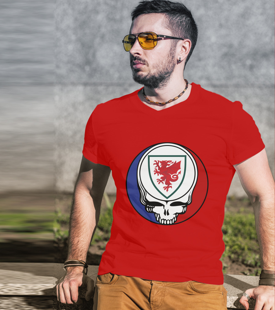 Wales National Football Team Grateful Dead Skull Emblem T-Shirt