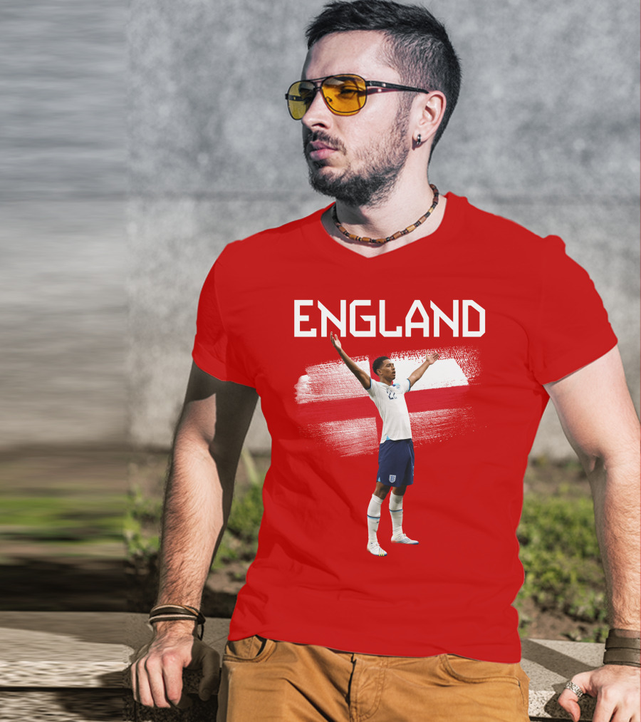 Jude Bellingham England Football Celebration With Red Cross T-Shirt