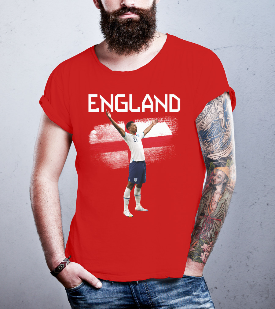 Jude Bellingham England Football Celebration With Red Cross T-Shirt
