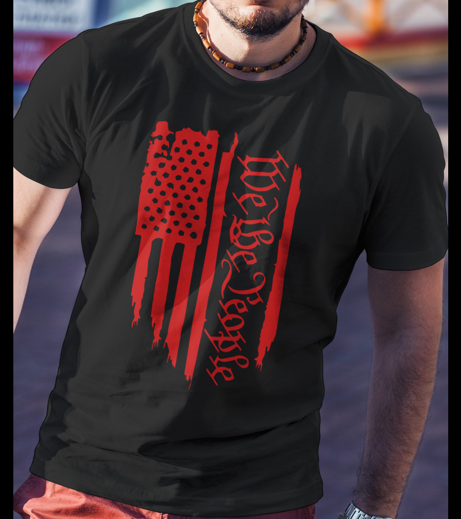 We The People Distressed Red American Flag Gothic T-Shirt