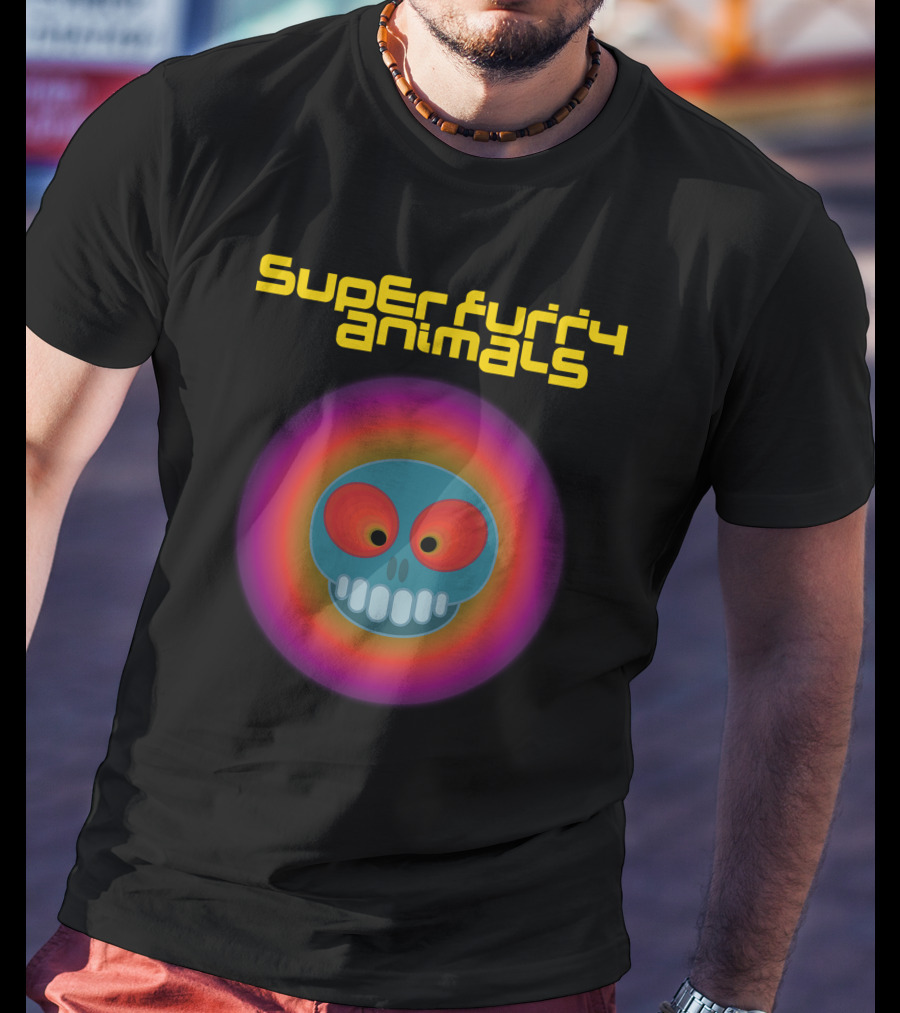 Super Furry Animals Rings Around The World Album Icon With Psychedelic Skull T-Shirt