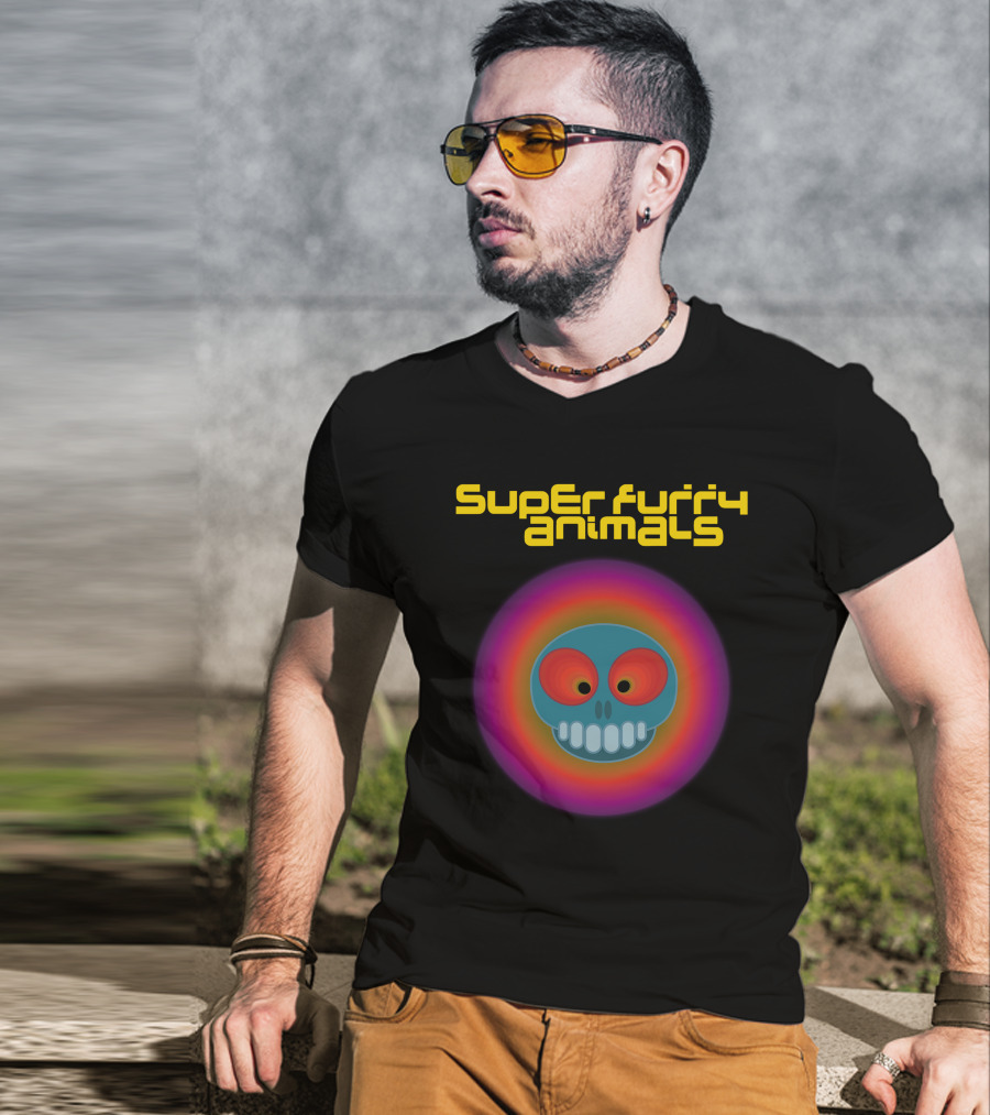Super Furry Animals Rings Around The World Album Icon With Psychedelic Skull T-Shirt