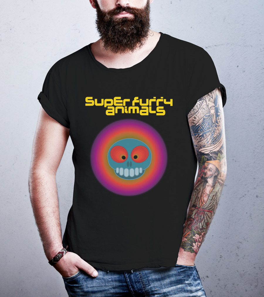 Super Furry Animals Rings Around The World Album Icon With Psychedelic Skull T-Shirt