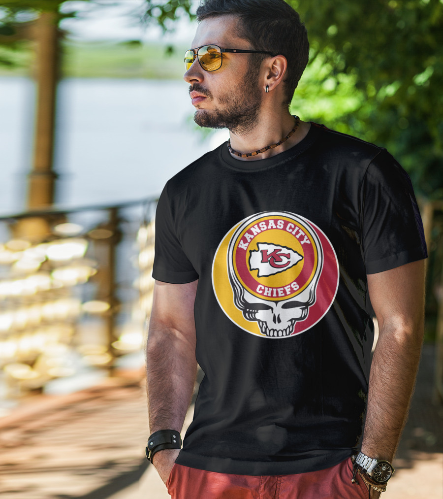 Kansas City Chiefs Grateful Dead Skull Logo Collaboration T-Shirt