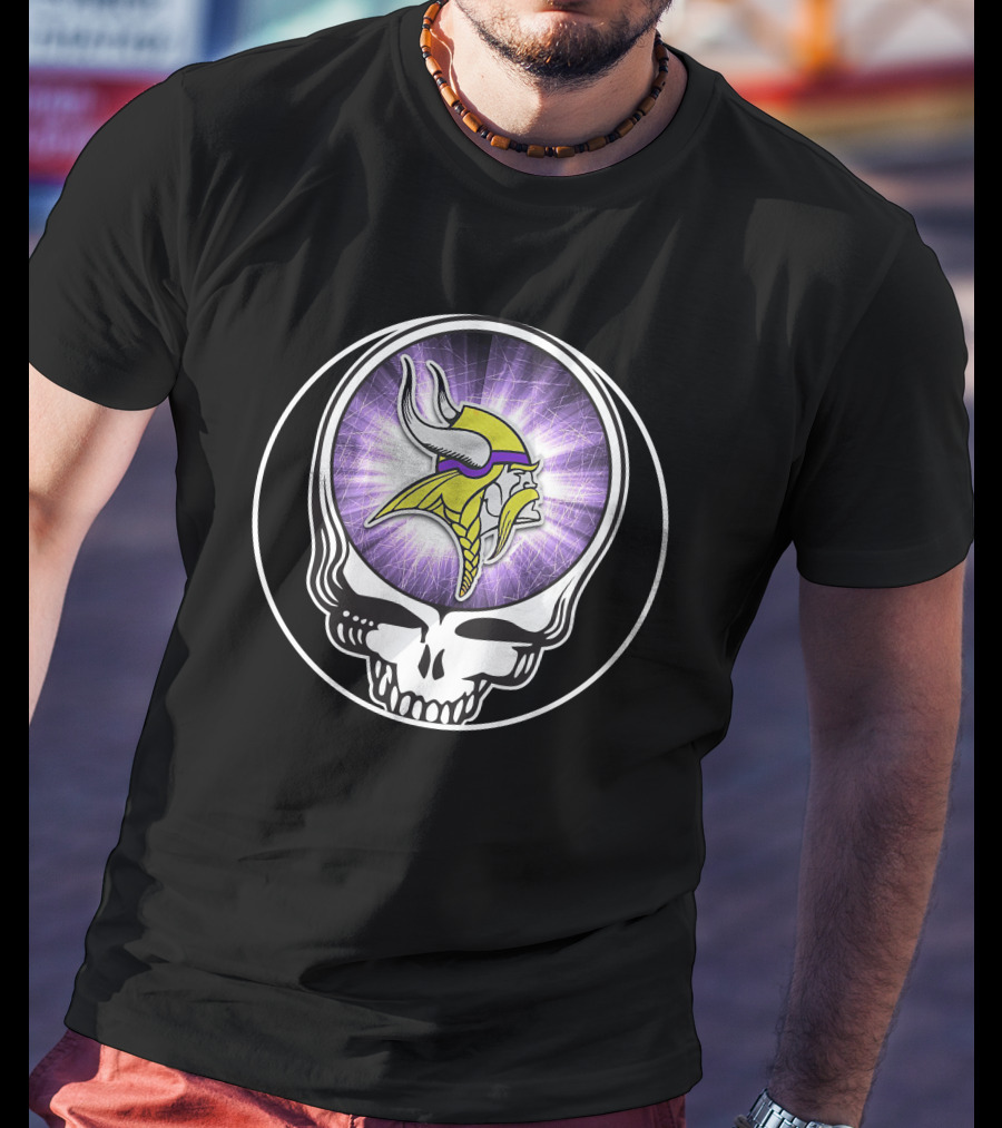 Minnesota Vikings Grateful Dead Skull Logo Fusion T-Shirt