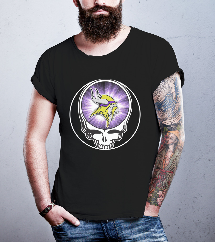 Minnesota Vikings Grateful Dead Skull Logo Fusion T-Shirt