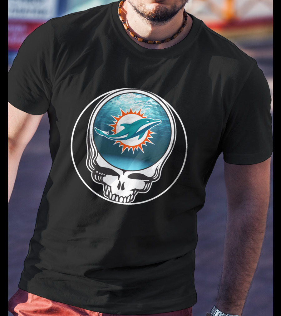 Miami Dolphins Logo Grateful Dead Skull T-Shirt