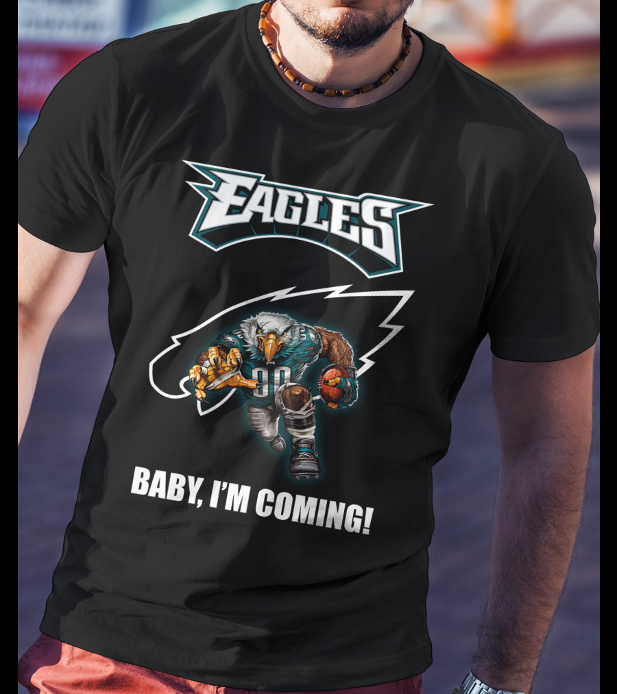 Eagles Football Eagle Mascot Charging Forward With Ball T-Shirt