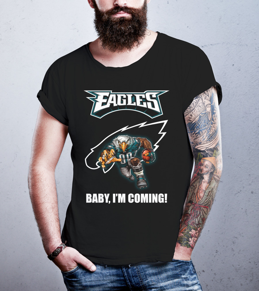 Eagles Football Eagle Mascot Charging Forward With Ball T-Shirt