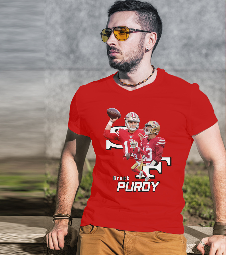 Brock Purdy NFL Quarterback Action Collage T-Shirt