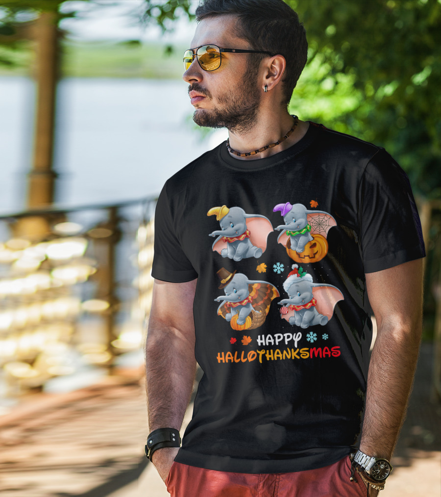 Happy HALLOTHANKSMAS Dumbo Halloween Thanksgiving Christmas T-Shirt