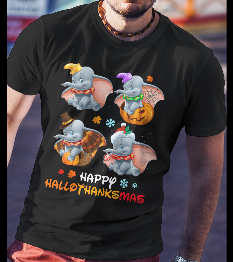 Happy HALLOTHANKSMAS Dumbo Halloween Thanksgiving Christmas T-Shirt