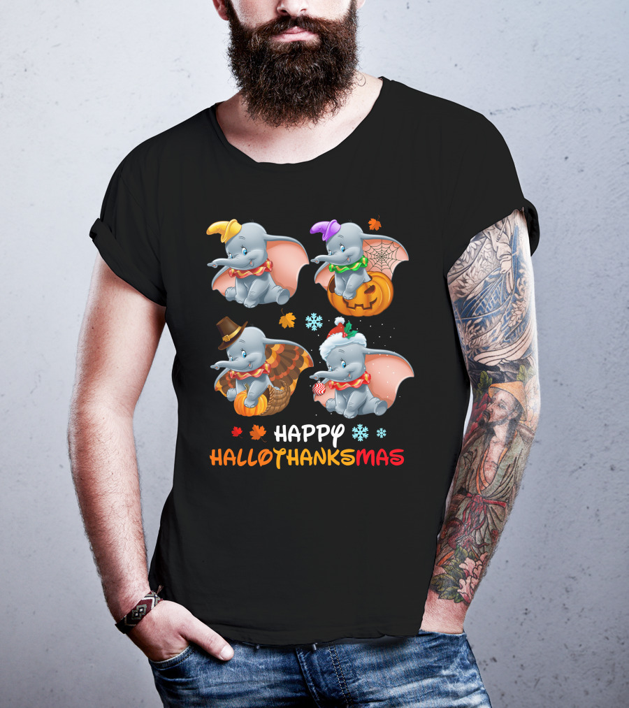 Happy HALLOTHANKSMAS Dumbo Halloween Thanksgiving Christmas T-Shirt