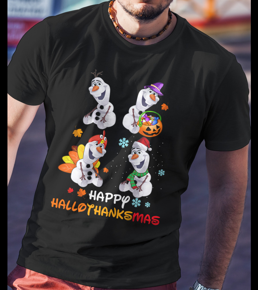 Happy HALLOTHANKSMAS Olaf Halloween Thanksgiving Christmas Snowman T-Shirt
