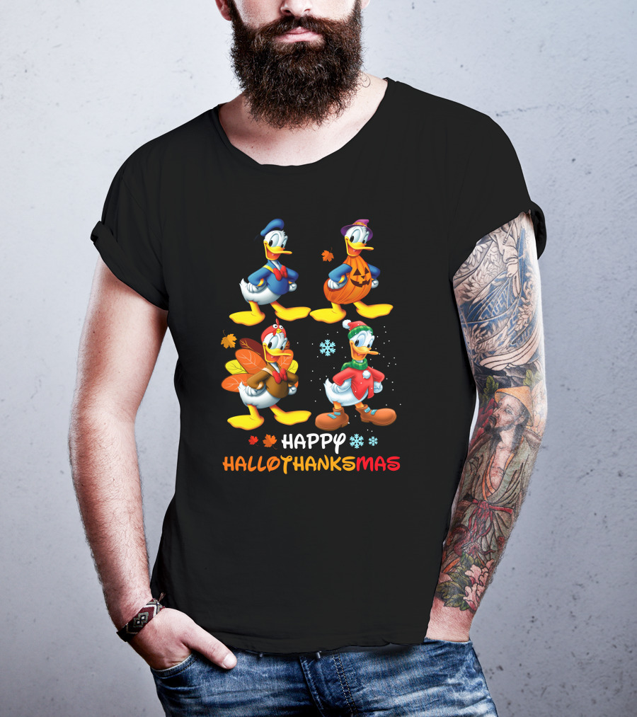 Happy HALLOTHANKSMAS Donald Characters In Holiday Costumes T-Shirt