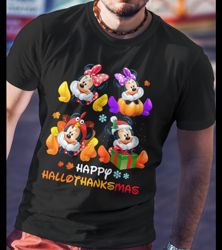 Happy HALLOTHANKSMAS With Minnie In Seasonal Costumes T-Shirt
