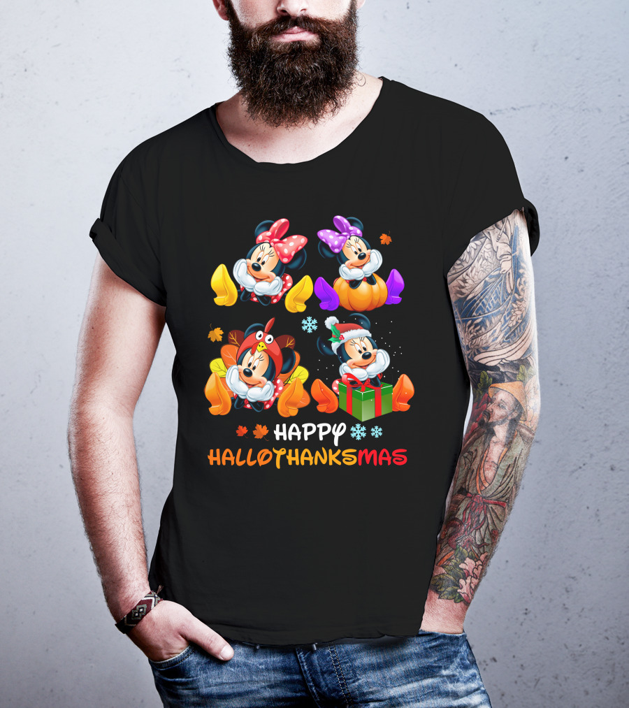 Happy HALLOTHANKSMAS With Minnie In Seasonal Costumes T-Shirt