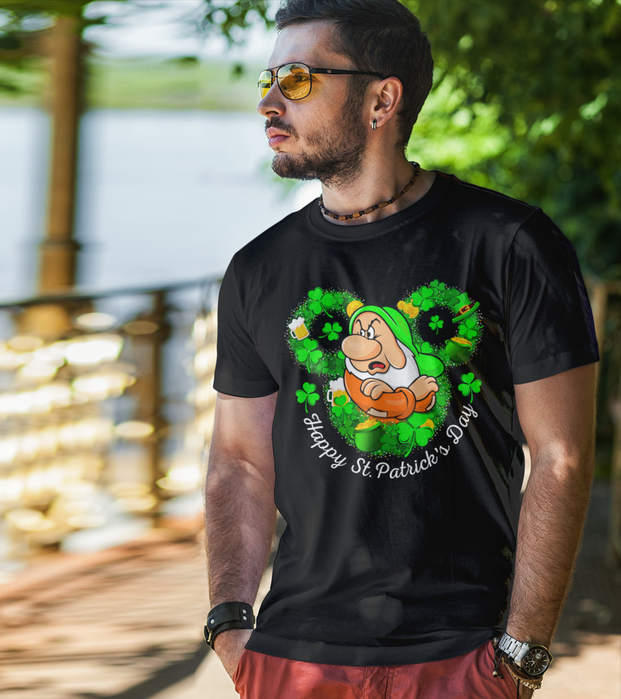 Grumpy Happy St. Patrick's Day Green Shamrocks And Beer T-Shirt