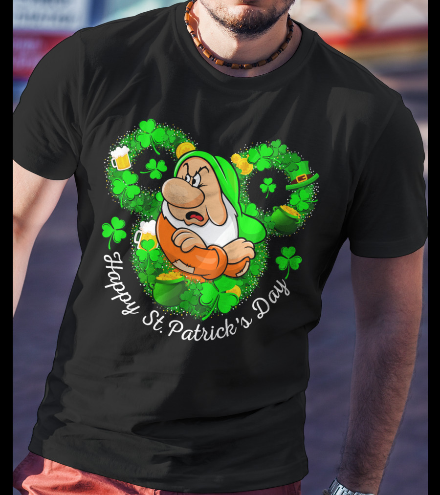 Grumpy Happy St. Patrick's Day Green Shamrocks And Beer T-Shirt
