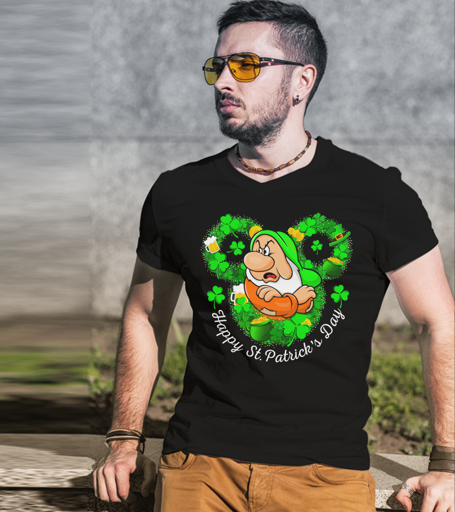 Grumpy Happy St. Patrick's Day Green Shamrocks And Beer T-Shirt