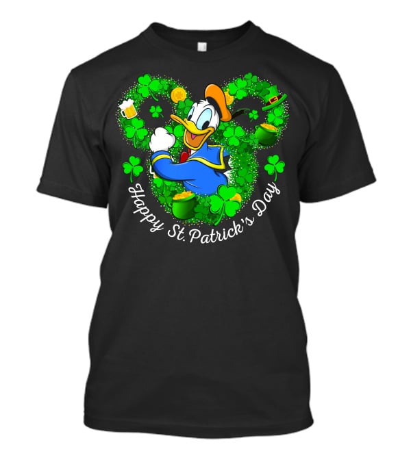 Happy St. Patrick's Day Donald Duck Shamrocks And Gold T-Shirt