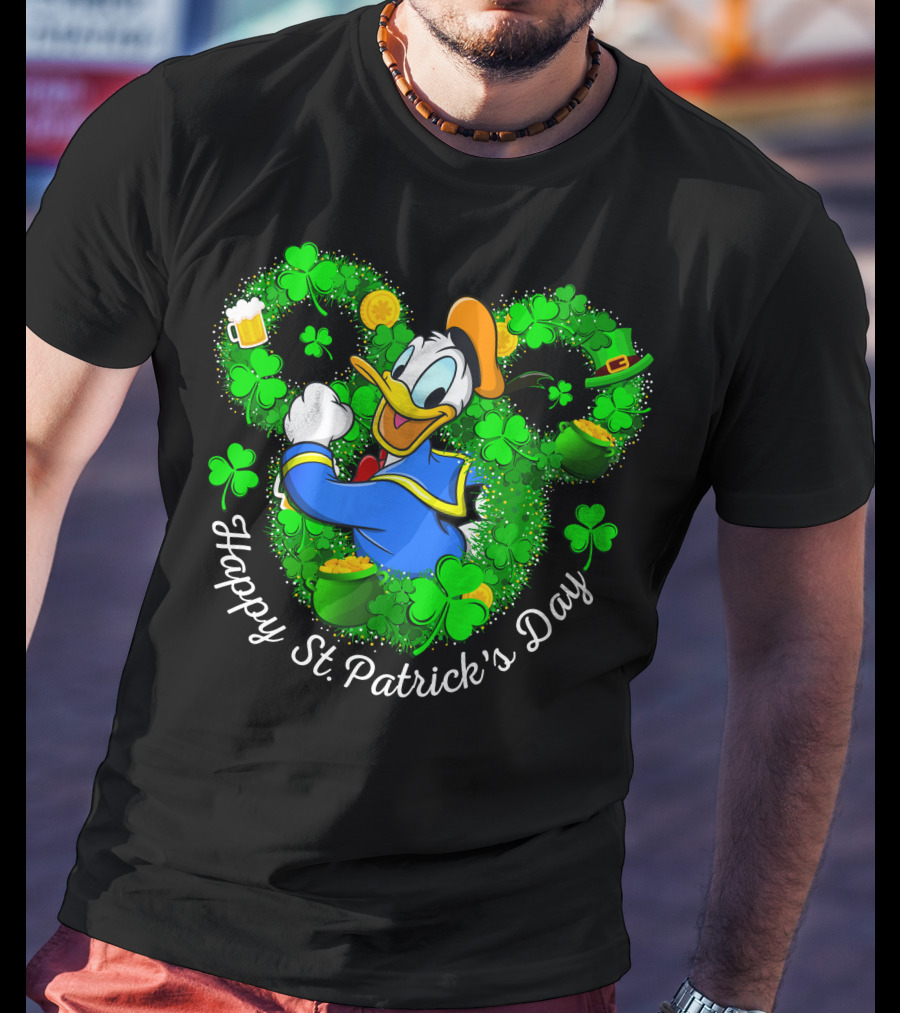 Happy St. Patrick's Day Donald Duck Shamrocks And Gold T-Shirt