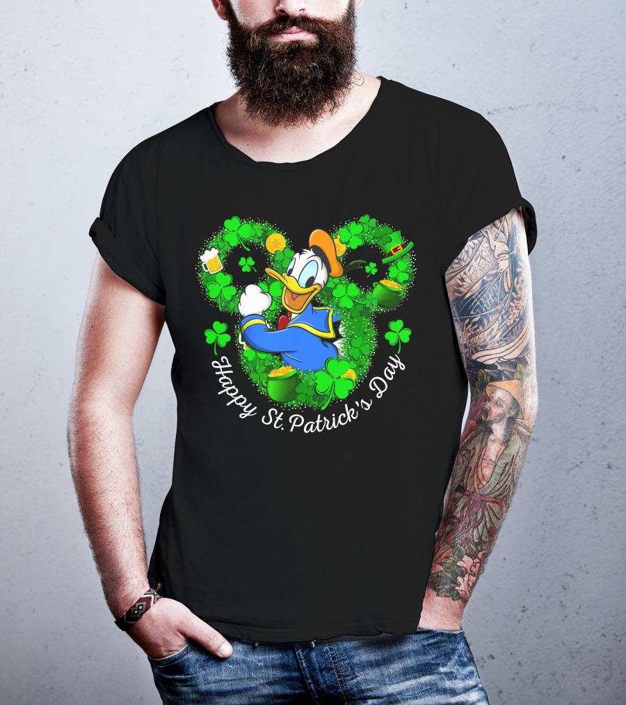 Happy St. Patrick's Day Donald Duck Shamrocks And Gold T-Shirt