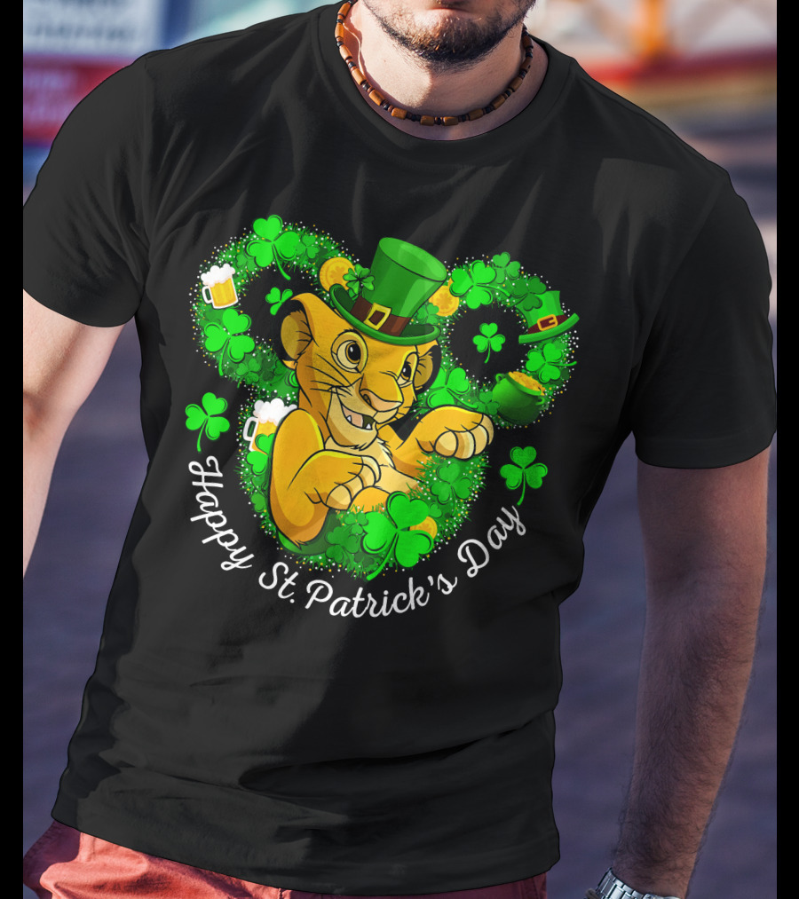 Happy St. Patrick's Day Simba With Clover And Hat T-Shirt