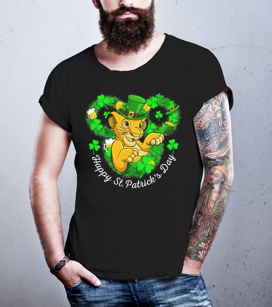 Happy St. Patrick's Day Simba With Clover And Hat T-Shirt