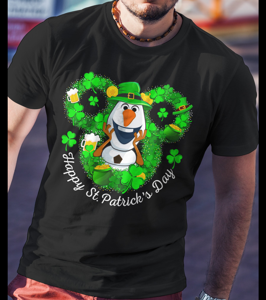 Happy St. Patrick's Day Olaf Clover Hat Beer T-Shirt