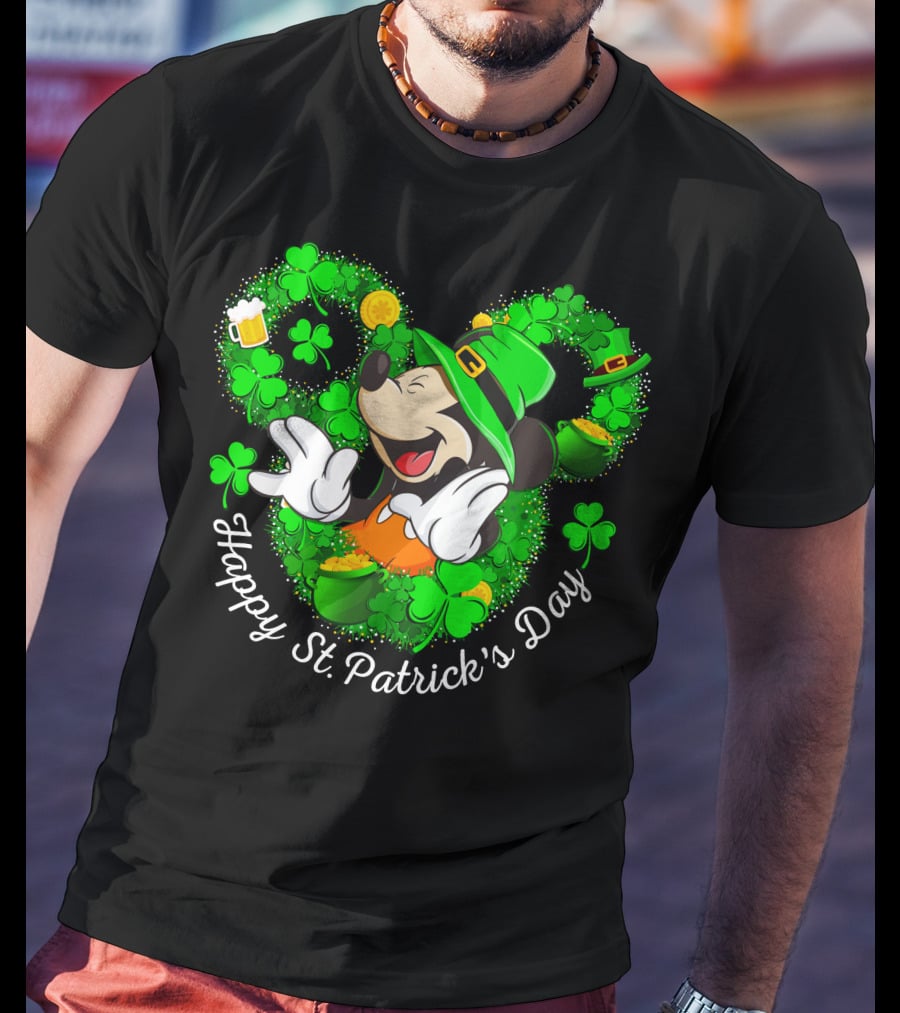 Happy St. Patrick's Day Mickey Mouse Shamrock Green Hat T-Shirt