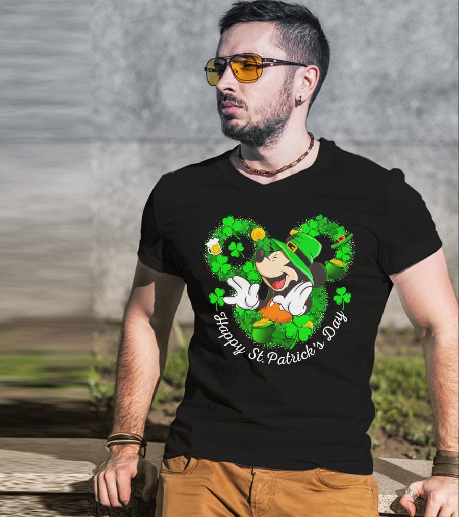 Happy St. Patrick's Day Mickey Mouse Shamrock Green Hat T-Shirt