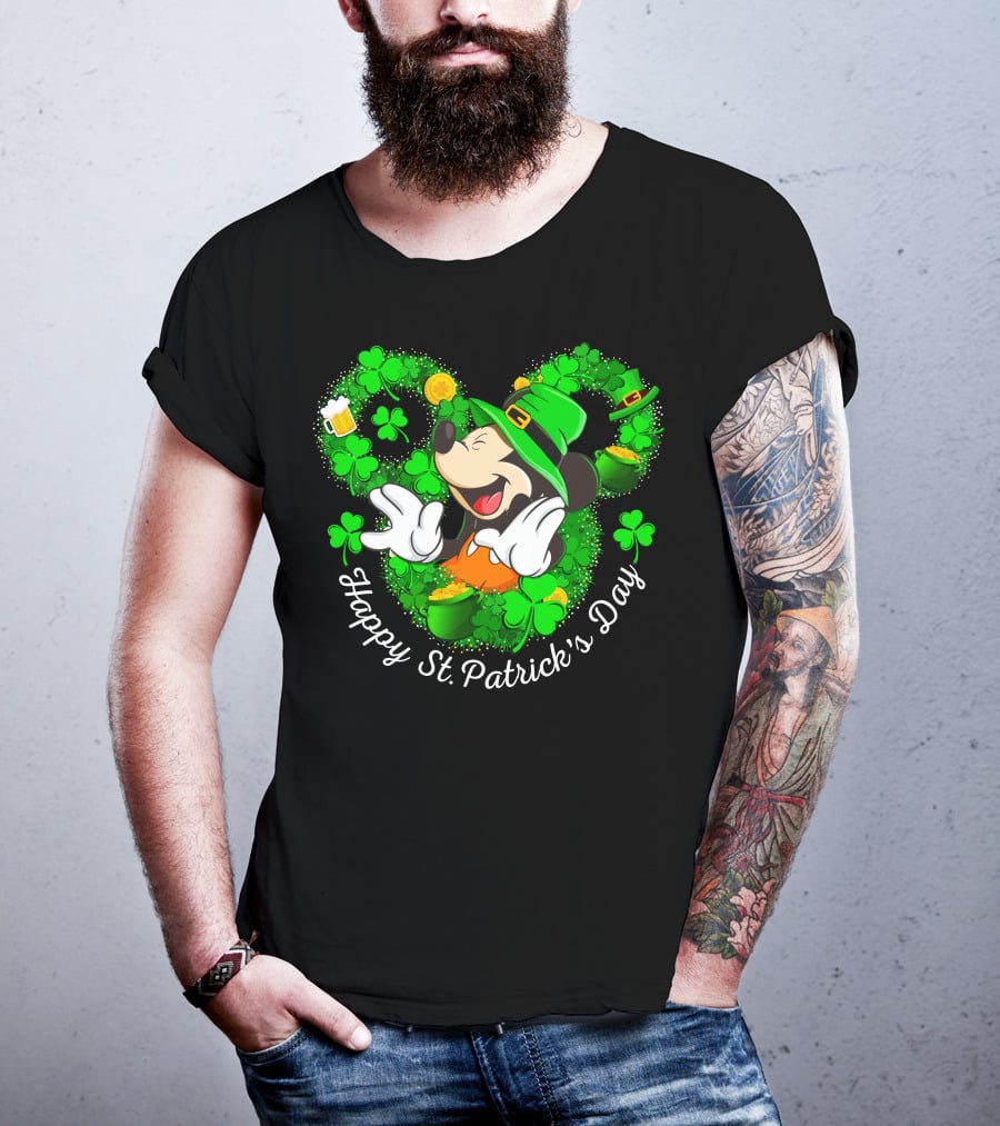 Happy St. Patrick's Day Mickey Mouse Shamrock Green Hat T-Shirt