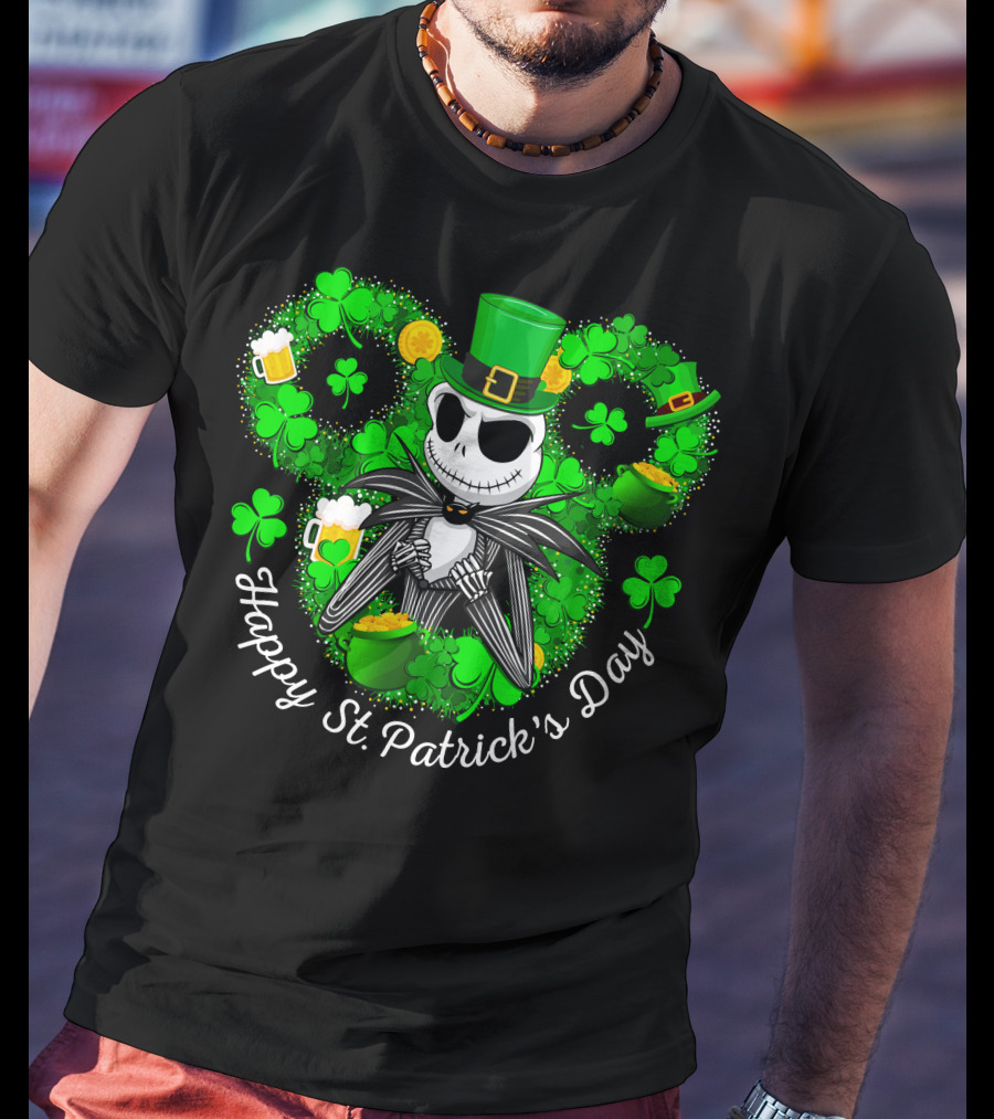 Happy St. Patrick's Day Jack Skellington Lucky Clover T-Shirt