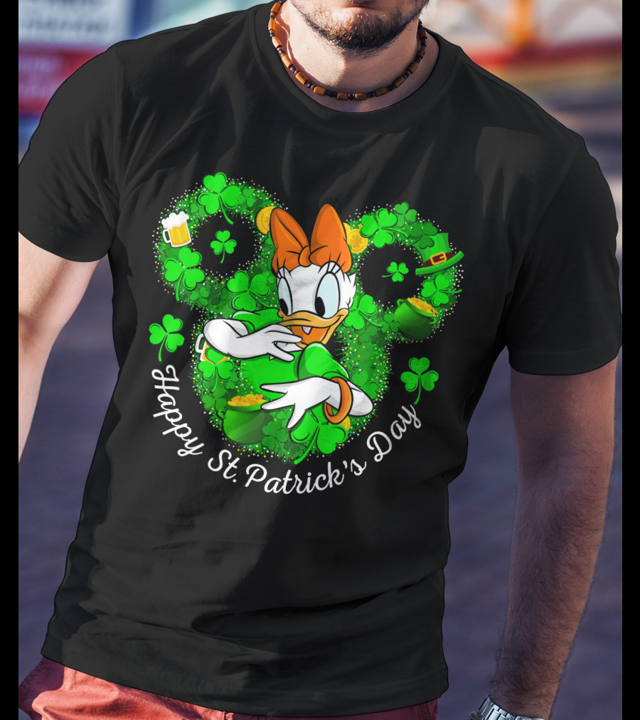 Happy St. Patrick's Day Daisy Duck With Shamrocks And Leprechaun Hat T-Shirt