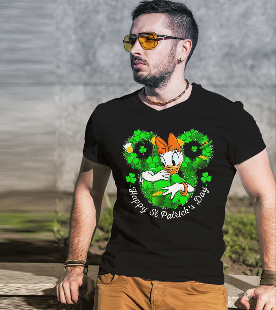 Happy St. Patrick's Day Daisy Duck With Shamrocks And Leprechaun Hat T-Shirt