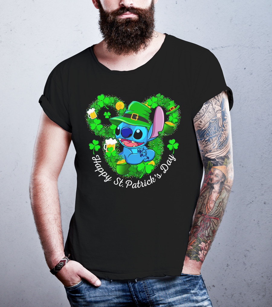 Stitch Happy St. Patrick's Day Shamrocks And Beer Celebration T-Shirt