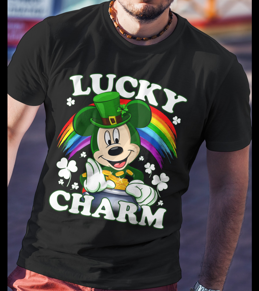 Lucky Charm Mickey Rainbow Coins Shamrocks Hat T-Shirt